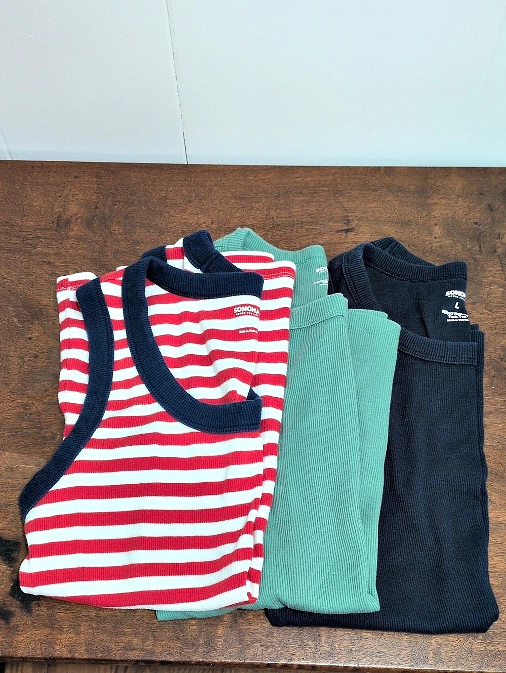 SONOMA Ribbed High-Neck Tank Top 3-Piece Tank Top Set in Green, Black & Red